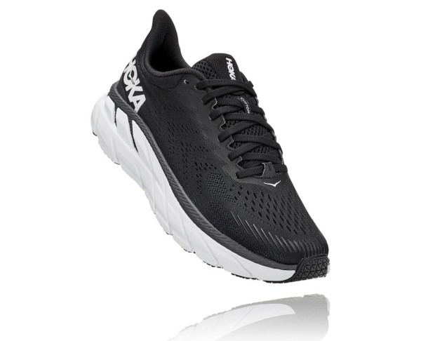 Hoka One One Clifton 7 Womens UK - Black / White Road Running Shoes - JLYEV7204